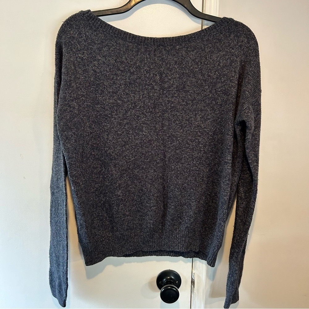 Abercrombie & Fitch Womens Charcoal Gray Marl Scoop Neck Knit Sweater Small Logo - Picture 4 of 6